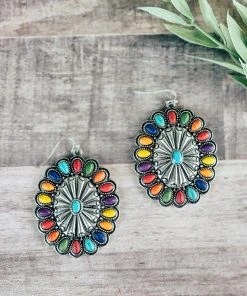 Blue Tortoise Colorful Concho Earrings Jewelry