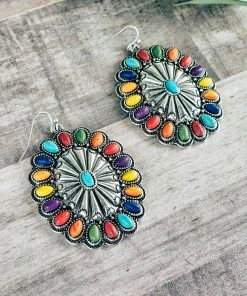 Blue Tortoise Colorful Concho Earrings Jewelry
