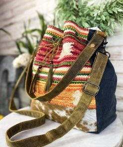 Myra Colorful Southwest & Cowhide Bucket Handbag