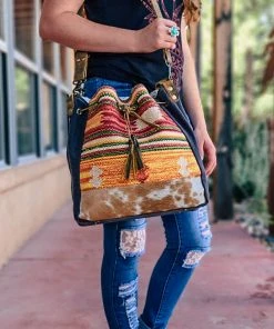 Myra Colorful Southwest & Cowhide Bucket Handbag