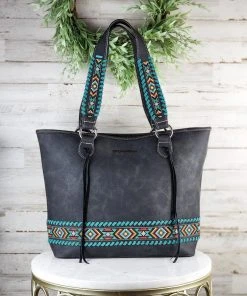 Montana West Concealed Carry Black Embroidered Aztec Tote Handbag New Arrivals