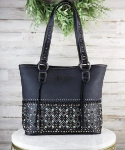 Montana West Concealed Carry Black Studded Tote Handbag Handbags & Wallets