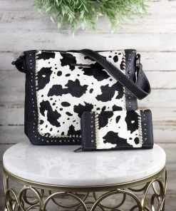 Montana West Concealed Carry Black & White Cowhide Hobo Wallet & Handbag