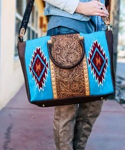 American Darling Concealed Carry Blue Aztec Elvira Tote Handbag Handbags & Wallets