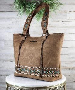 Montana West Handbags & Wallets Concealed Carry Brown Embroidered Aztec Tote Handbag