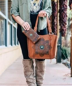 Montana West Concealed Carry Brown Mandala Handbag & Wallet