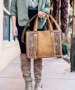 American Darling Handbags & Wallets Concealed Carry Brown Tooled Tote Handbag