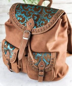 Montana West Brown Turquoise Concealed Carry Backpack - Stylish & Functional Handbag 9 Montana West Concealed Carry Brown Turquoise Pattern Backpack