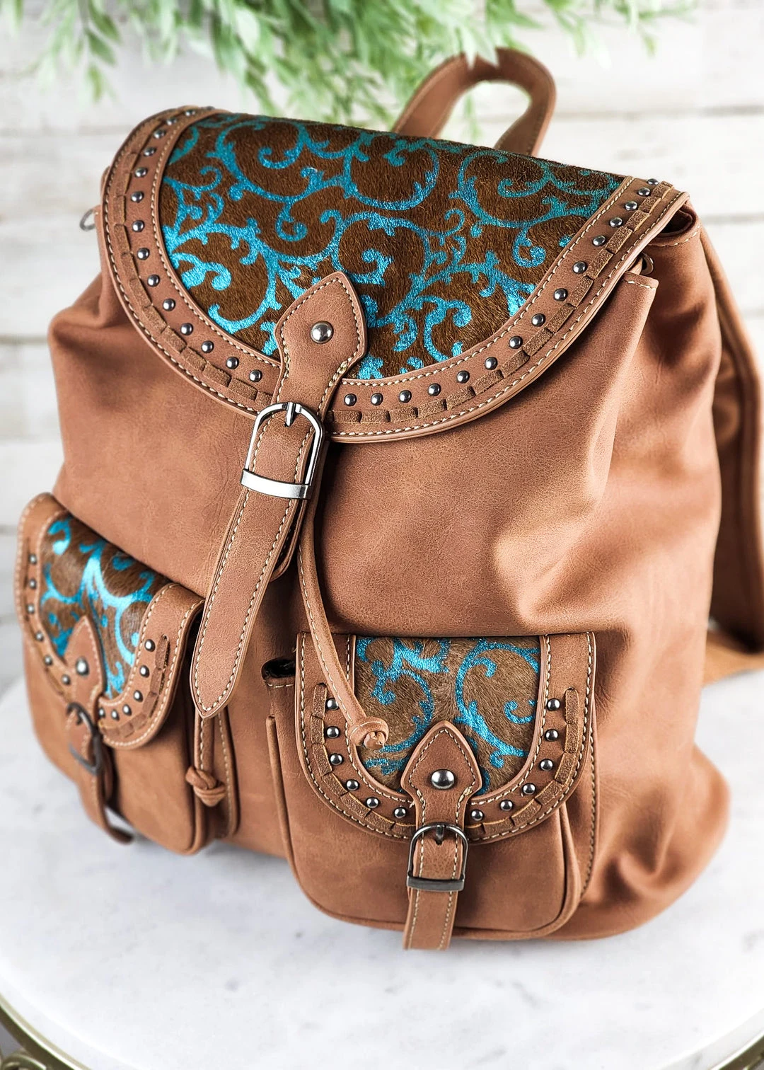 Montana West Brown Turquoise Concealed Carry Backpack - Stylish & Functional Handbag 5 Montana West Concealed Carry Brown Turquoise Pattern Backpack