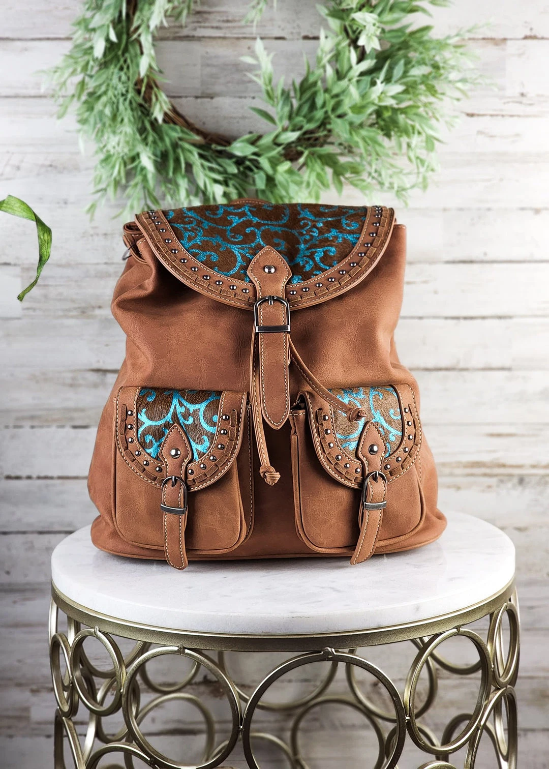 Montana West Brown Turquoise Concealed Carry Backpack - Stylish & Functional Handbag 3 Montana West Concealed Carry Brown Turquoise Pattern Backpack