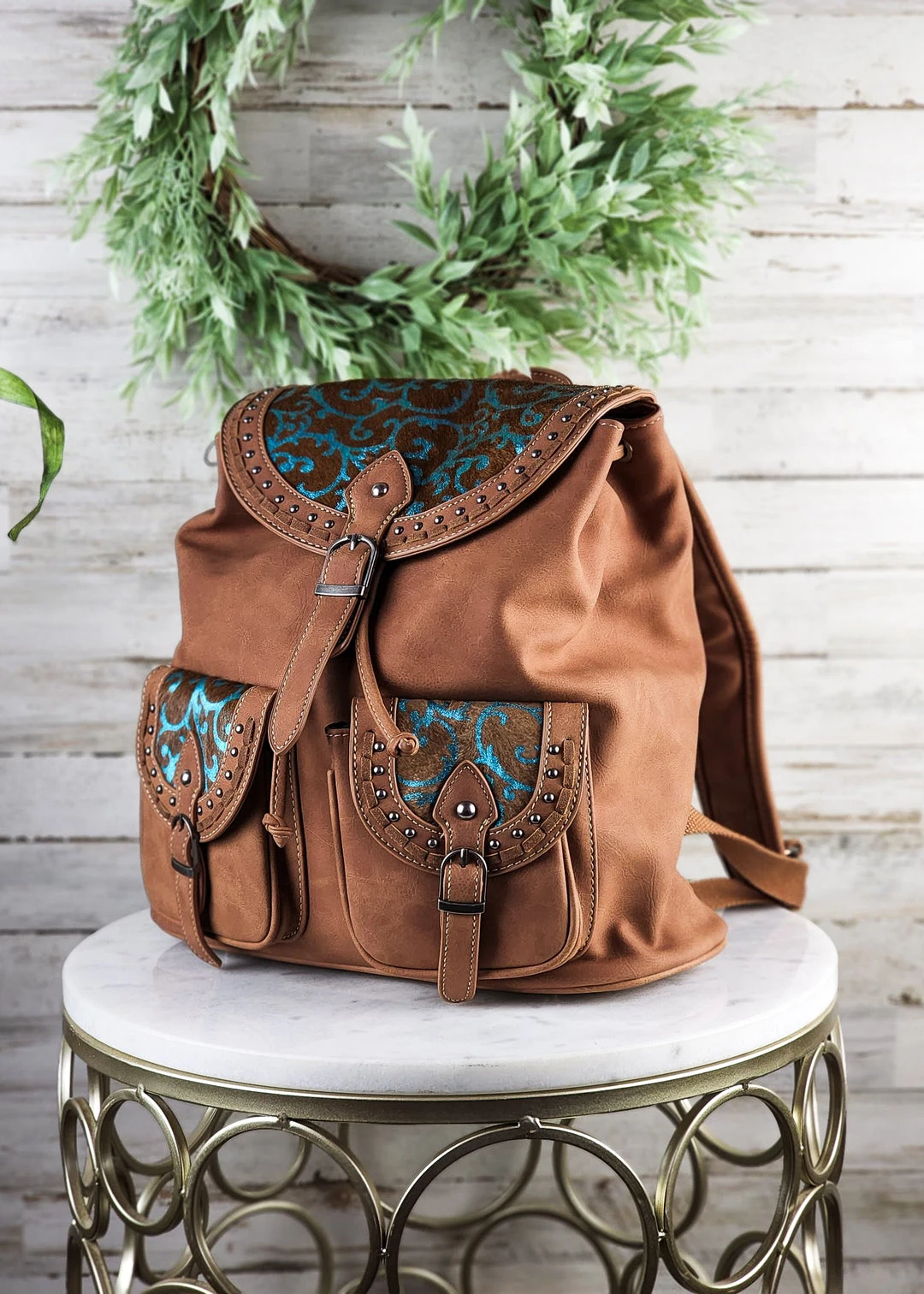 Montana West Brown Turquoise Concealed Carry Backpack - Stylish & Functional Handbag 4 Montana West Concealed Carry Brown Turquoise Pattern Backpack