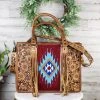 American Darling Concealed Carry Burgundy Aztec Tooled Tote Handbag Handbags & Wallets