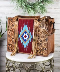 American Darling Concealed Carry Burgundy Aztec Tooled Tote Handbag Handbags & Wallets