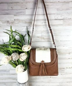 Trenditions Concealed Carry White Cowhide Chestnut Crossbody Handbag