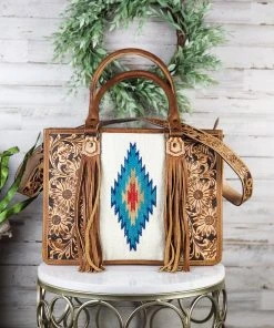American Darling Handbags & Wallets Concealed Carry Cream Aztec Tooled Tote Handbag