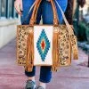 American Darling Handbags & Wallets Concealed Carry Cream Aztec Tooled Tote Handbag