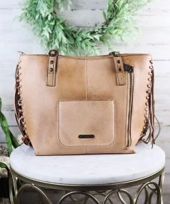 Montana West Concealed Carry Distressed Tan Tote Handbag