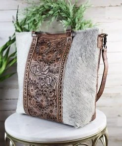 American Darling Concealed Carry Frosted Grey Cowhide Tote Crossbody Handbag Handbags & Wallets