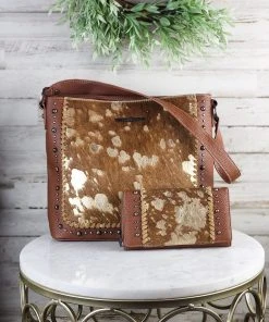 Montana West Concealed Carry Gold Metallic Cowhide Hobo Wallet & Handbag