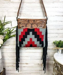 American Darling Concealed Carry Gray & Red Fringe Handbag Handbags & Wallets