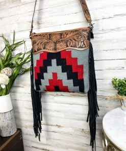 American Darling Concealed Carry Gray & Red Fringe Handbag Handbags & Wallets