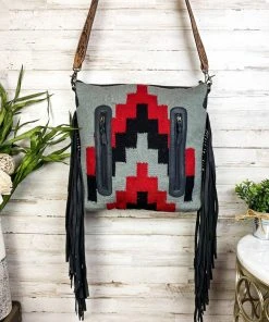 American Darling Concealed Carry Gray & Red Fringe Handbag Handbags & Wallets