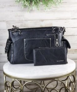 Montana West Handbags & Wallets Concealed Carry Jolene Black Cowhide Wallet & Satchel Handbag