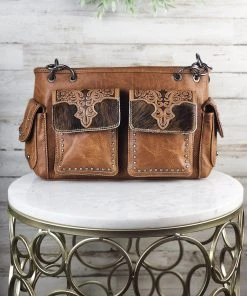 Montana West Concealed Carry Jolene Brown Cowhide Wallet & Satchel Handbag Handbags & Wallets