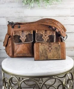 Montana West Concealed Carry Jolene Brown Cowhide Wallet & Satchel Handbag Handbags & Wallets