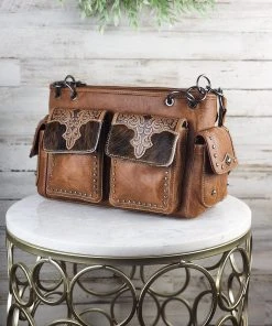 Montana West Concealed Carry Jolene Brown Cowhide Wallet & Satchel Handbag Handbags & Wallets