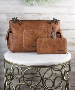 Montana West Concealed Carry Jolene Brown Cowhide Wallet & Satchel Handbag Handbags & Wallets