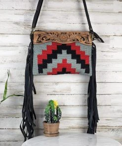 American Darling Concealed Carry Mason Red & Grey Fringe Crossbody Handbag Handbags & Wallets