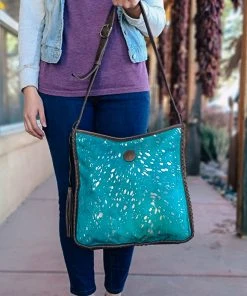 American Darling Handbags & Wallets Concealed Carry Metallic Aqua Cowhide Handbag