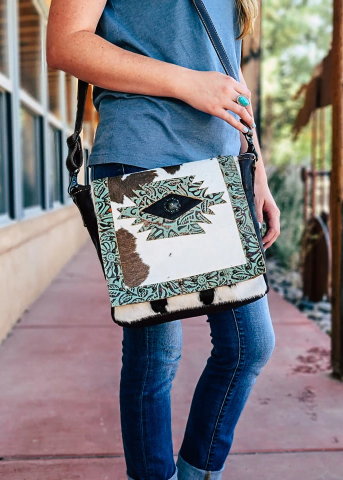 Myra Concealed Carry Moonlight Cowhide Aztec Handbag - Stylish & Functional Crossbody Tote 3 Myra Concealed Carry Moonlight Cowhide Aztec Handbag