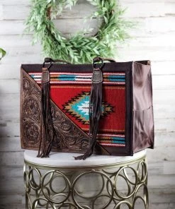 American Darling Concealed Carry Red Aztec Tooled Tote Handbag Handbags & Wallets