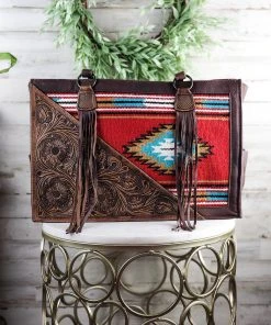 American Darling Concealed Carry Red Aztec Tooled Tote Handbag Handbags & Wallets