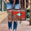 American Darling Concealed Carry Red Aztec Tooled Tote Handbag Handbags & Wallets