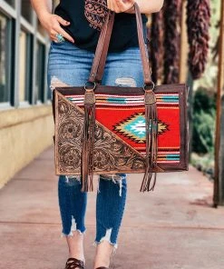 American Darling Concealed Carry Red Aztec Tooled Tote Handbag Handbags & Wallets