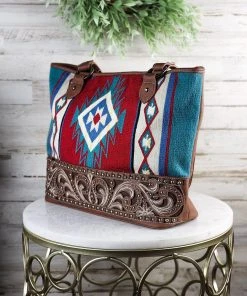 Montana West Concealed Carry Red Tooled Tapestry Tote Handbag Handbags & Wallets