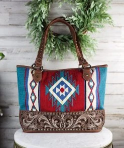 Montana West Concealed Carry Red Tooled Tapestry Tote Handbag Handbags & Wallets