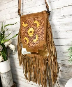 American Darling Concealed Carry Sunflower Tooled Fringe Handbag Handbags & Wallets