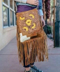 American Darling Concealed Carry Sunflower Tooled Fringe Handbag Handbags & Wallets