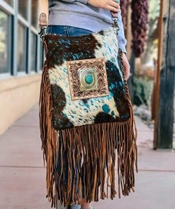 American Darling Concealed Carry Teal Acid Wash Fringe Handbag Handbags & Wallets