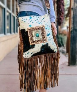 American Darling Concealed Carry Teal Acid Wash Fringe Handbag Handbags & Wallets