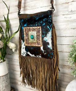 American Darling Concealed Carry Teal Acid Wash Fringe Handbag Handbags & Wallets