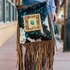 American Darling Concealed Carry Teal Acid Wash Fringe Handbag Handbags & Wallets