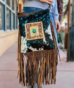 American Darling Concealed Carry Teal Acid Wash Fringe Handbag Handbags & Wallets