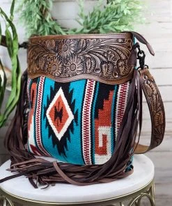 American Darling Handbags & Wallets Concealed Carry Teal Genevieve Aztec Fringe Handbag