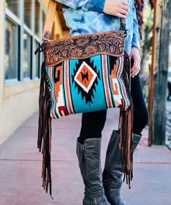 American Darling Handbags & Wallets Concealed Carry Teal Genevieve Aztec Fringe Handbag