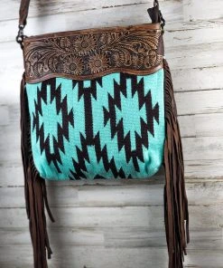 American Darling Concealed Carry Turquoise Aztec Fringe Crossbody Handbag
